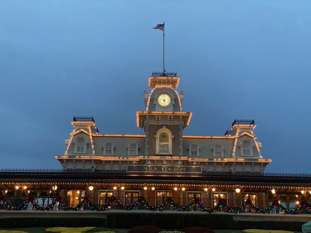 Disney World rope drop at the Magic Kingdom entrance before the park opens